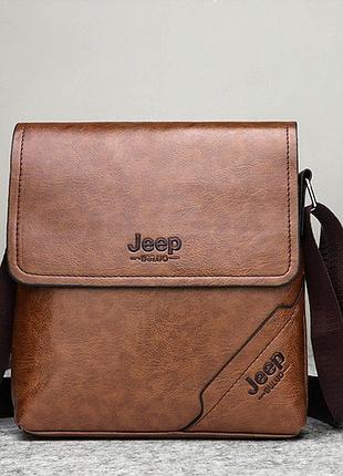 Мужская сумка планшет jeep через плечо, барсетка сумка-планшет для мужчин эко кожа светло-коричневый
