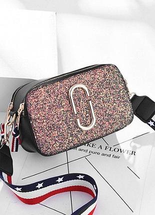 Модна жіноча сумочка клатч, маленька сумка через плече в стилі marc jacobs рожевої блискітки