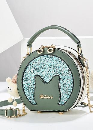 Детская мини сумочка круглая с блестками, сумка для девочек мятный