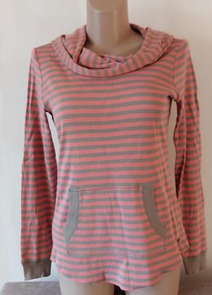 Лонгслив женский. esprit. в полоску: коралловые хаки. размер: l. состав: 100% коттон.