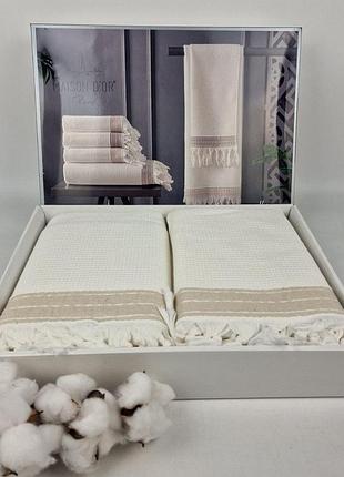 Рушники maison d'or 3шт harvey ecru/beige