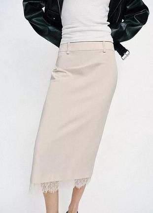Спідниця жіноча бежева з мереживом zara new