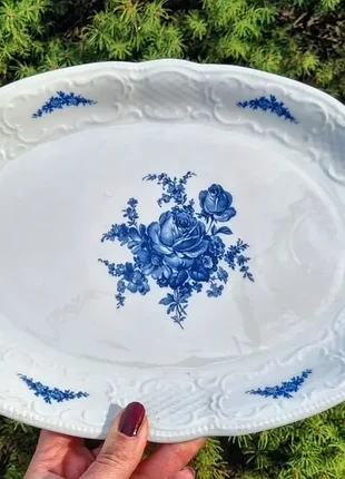 Винтажное блюдо, тарелка овальной формы из коллекции wien blaue rose (вена, синяя роза) немецкого производителя seltmann weiden.