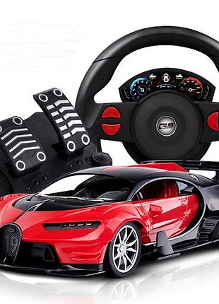 Машинка на радіокеруванні bugatti chiron з кермом, педалями та гравітаційним сенсором 1:16 79786 червоно-чорна