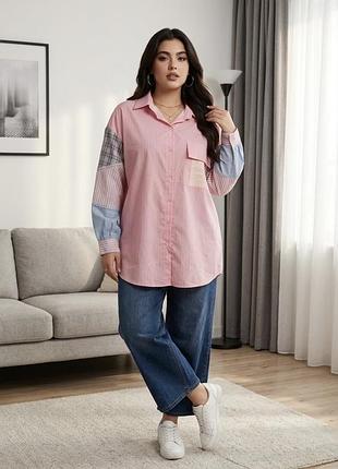 Рожева сорочка oversized, стильна кольорова сорочка з широкими рукавами