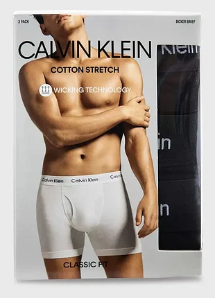 Набор мужских боксеров calvin klein хлопковый стрейч, черные, 3 шт.