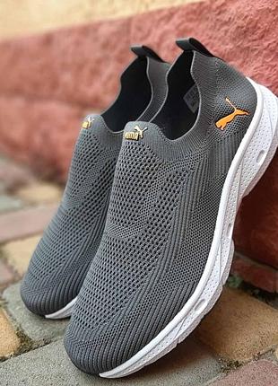 Puma тапочки мокасины слипоны серые с оранжевым
