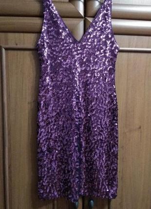 Жіноча сукня (тр-247995) фіолетова паєтки7 фото