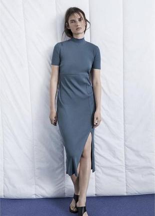 Платье с разрезом zara, платье в рубчик