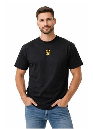 Чоловіча футболка з тризубом «україна», чорна, патріотична, бавовняна, розміри 42-60 розмір