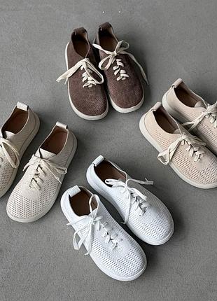 Мокасины barefoot с сквозной перфорацией женские, натуральная замша / кожа