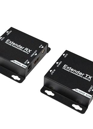 Hdmi удлинитель 60м 4k по 1 кабелю cat. 6 с блоком питания с ir