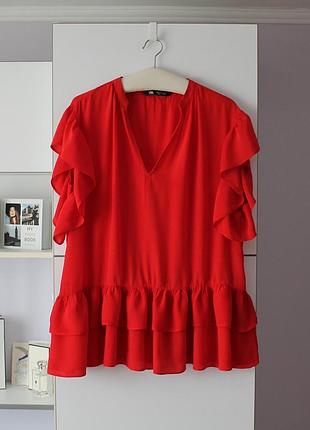 Красный топ с рюшами от zara