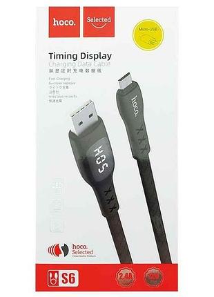 Кабель microusb s6 led дисплейтаймер 2.4a плоский 1,2м тм hoco