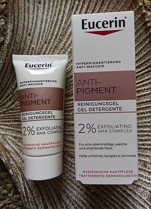 🤍мініатюра 20mk. антипігмент гель для вмивання з кислотами eucerin anti-pigment cleansing gel проти пігментних плям, гіперпігментації