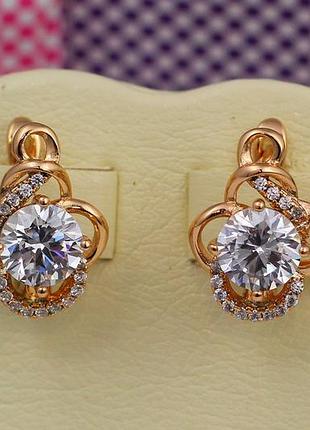 Сережки xuping jewelry завитки з каменем 1,8 см золотисті love-shopping