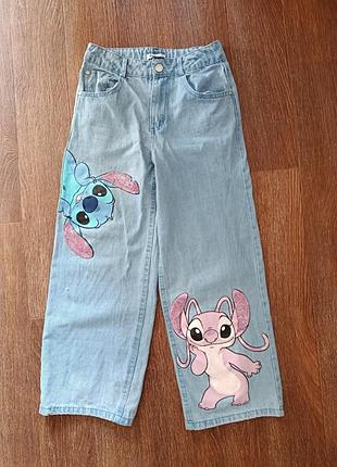 Джинсы палаццо, принт стретч stitch