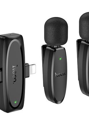 Петличний бездротовий мікрофон hoco l15 dual-mic clip-on wireless digital (lightning/type-c) black