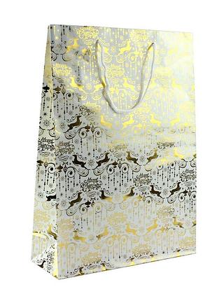 Пакет паперовий "merry christmas" золотистий, 25 х 8,5 х 34,5 см
