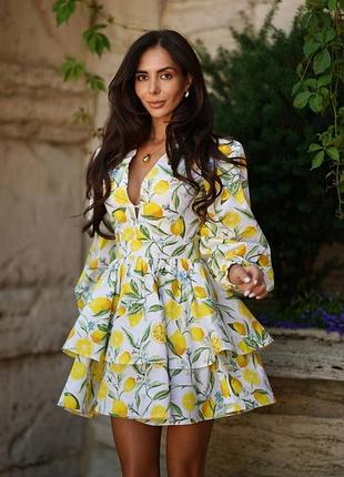 ⭐⭐⭐⭐⭐ 
роскошное коттоновое пышное платье с принтом 🍋 z0310