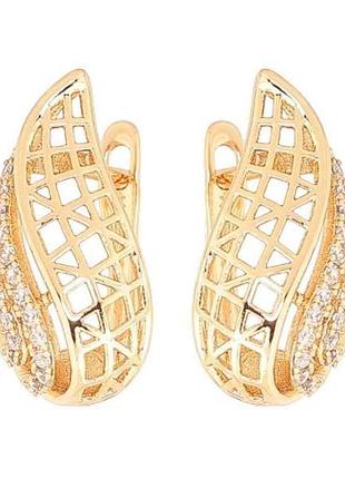 Серьги английская застежка позолота 18k «розированный узор с кристаллами» 281676 тм xuping