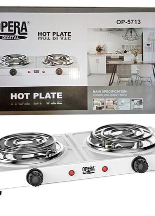 Электроплита спиральная 2 конфорки 2000вт hot plate op5713