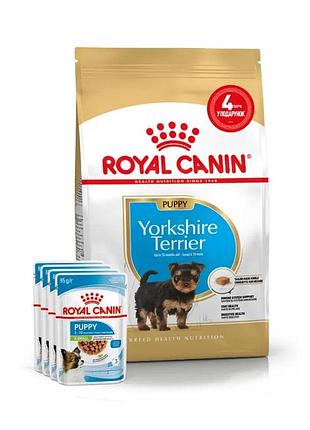 Акція royal canin yorkshire puppy набір корму для цуценят йоркширський терєр 1,5 кг+ 4 паучі