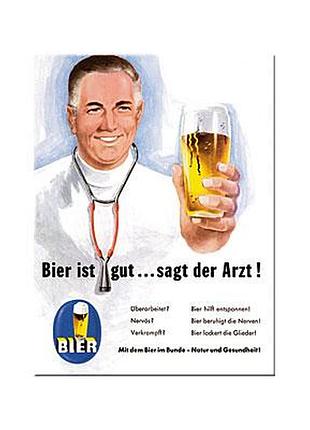 Магніт 8x6 см "bier und spirituosen ist gut". sagt der arzt" nostalgic art (14114)