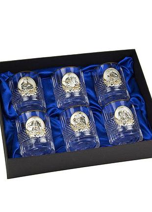 Набір для віскі «козаки» boss crystal, 6 келихів, золото, срібло, кришталь