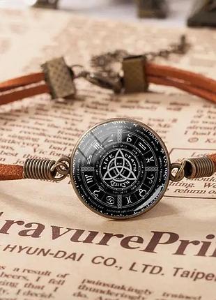 Браслет трикветр языческое колесо виккан sigil амулет коричневый шнур