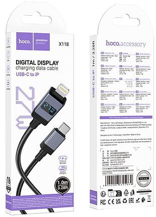 Дата кабель hoco x118 generous with display type-c to lightning 27w (1m) black 6