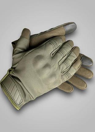 Тактичні рукавиці soft shell захист кісточок (сенсорні) олива