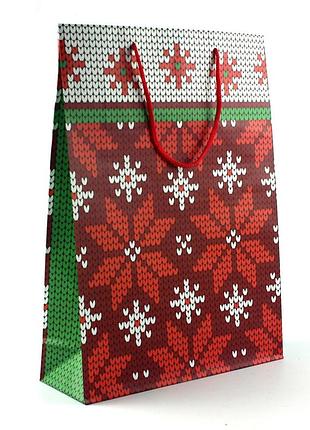 Пакет бумажный "красные снежинки", 25 х 8,5 х 34,5 см