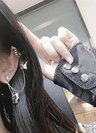 Кафф кліпс на вухо метелик кристали сережка earcuff кліп каф