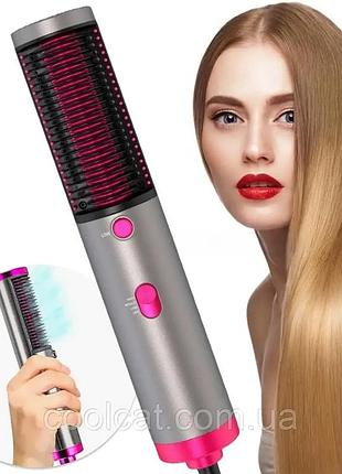 Фен-выпрямитель для укладки волос 2в1, от 220в, hot air brus dl181, серый