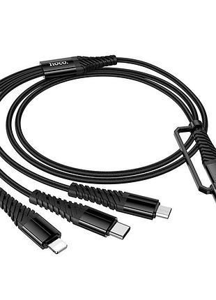 Дата кабель hoco x123 victory 3in1 type-c to lightning/type-c/microusb 3a (1m) black 6