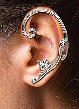 Серьга каф клипс на ухо кошка в виде кошки