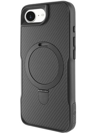 Tpu+pc чохол metal buttons with magsafe carbon ring для apple iphone 16e / 17e (6.1") чорний