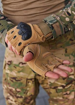 Рукавиці безпалі oakley tactical pro з кісточками, койот