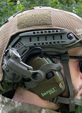 Шолом тактичний fast з навушниками impact балістичний usa pe iiia куленепробивний олива каска військова
