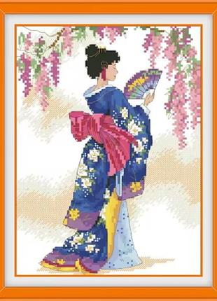 Набір для вишивання "elegant geisha". aida 14ct , 23*29 см.. без нанесення на канву схеми.