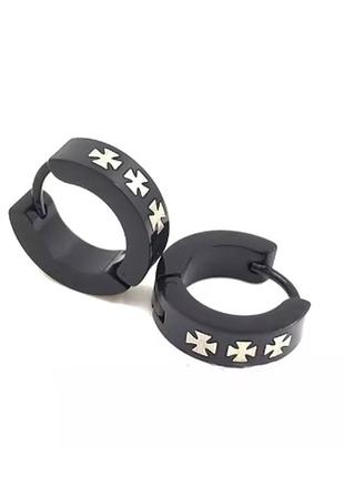 Серьги spikes крест на одно ухо с крестиком из стали мужские 1шт