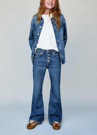 Джинсы для девочки zara, 164,13,14,синие,джинсы,клеш,хлопок,клешные,зара,свободные,штаны,брюки,клеш,демисезон,широкие