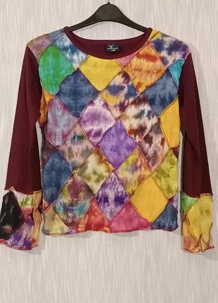 Лонгслив винтаж женский тай-дай говяжворк р.46-48 rampant ak | tie-dye patchwork long sleeve | streetwear