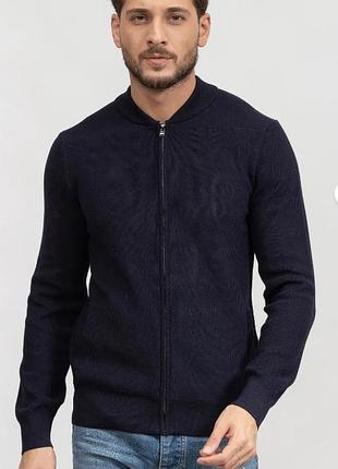 Кофта, зипка, кардиган boss ecosimo full-zip knitted cardigan in dark blue (navy)