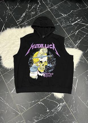 Чоловічий худі-жилетка з принтом metallica "damaged justice".