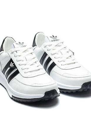 Демісезонні шкіряні кросівки adidas білий/чорний