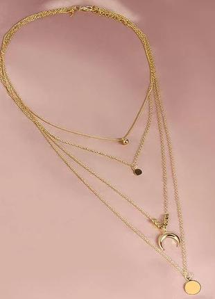 Многослойная цепочка с подвесками золотое многослойное колье ожерелье4 фото