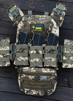 Плитоноска швидкого скидання + 3 підсумків та напашник піксель