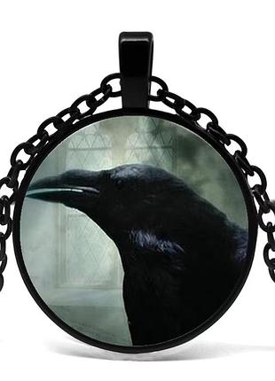 Кулон черный ворон подвеска raven голова ворона амулет с вороном